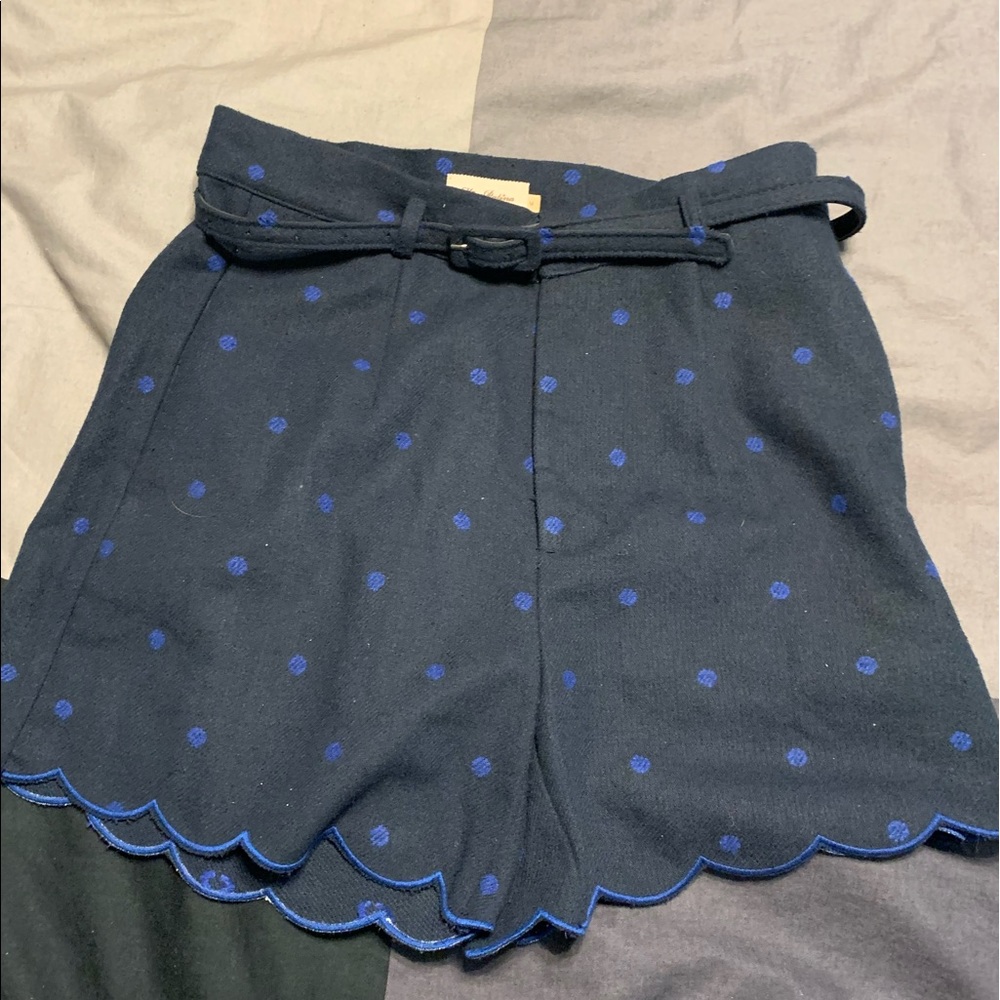 Miss Patina Scalloped Polka-dot Shorts with belt
